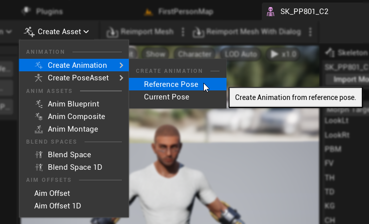 Creating a reference pose asset