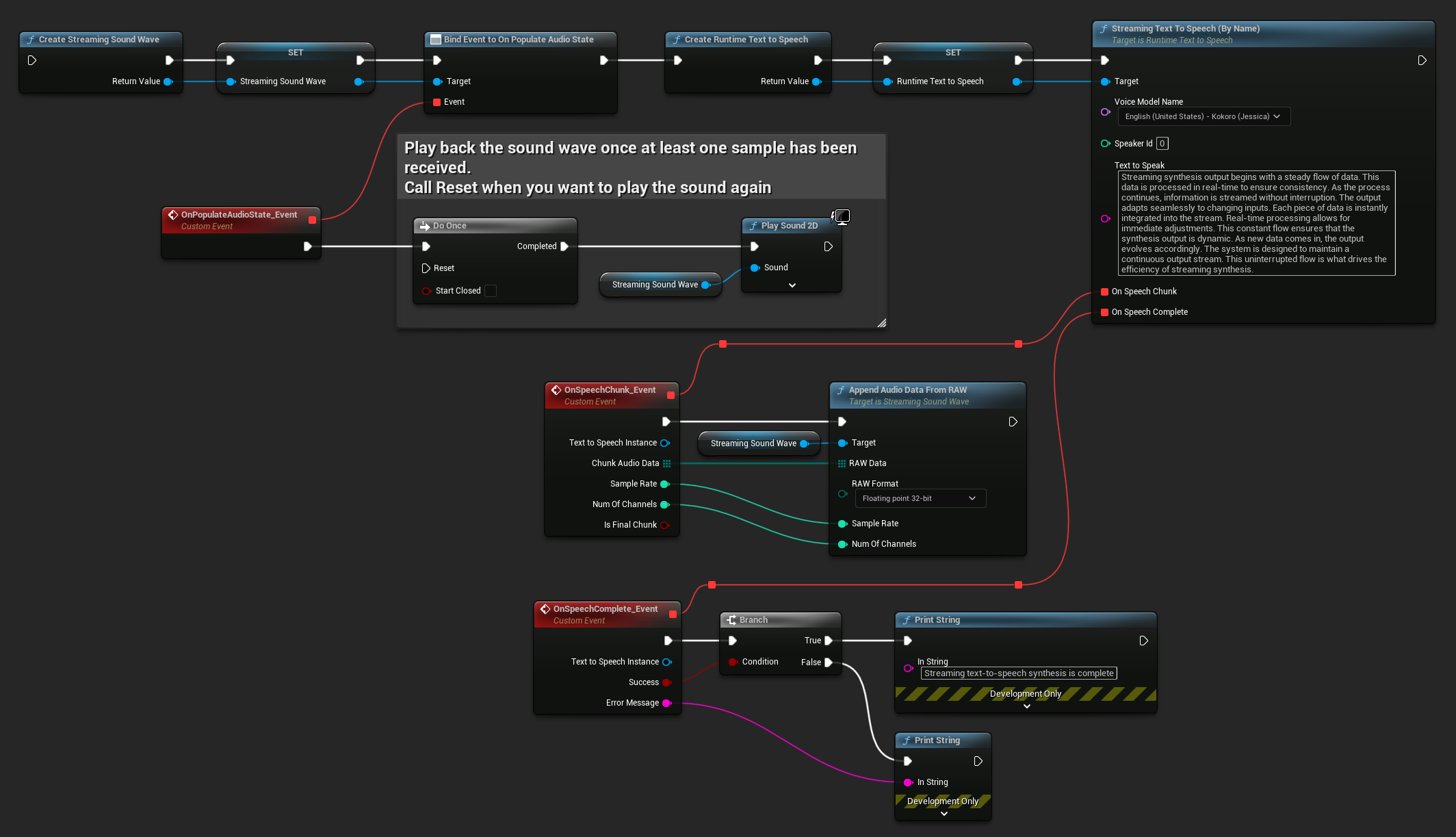 Un exemple de TTS en flux avec lecture dans Blueprints