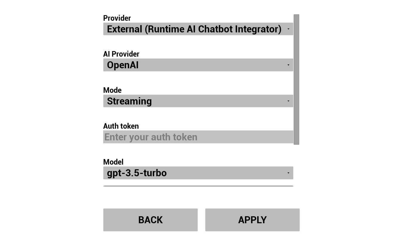 AI sohbet robotu yapılandırması - Runtime AI Chatbot Integrator (harici LLM)