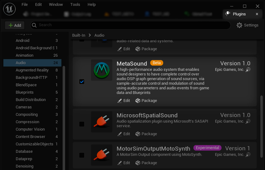 Bật plugin MetaSound