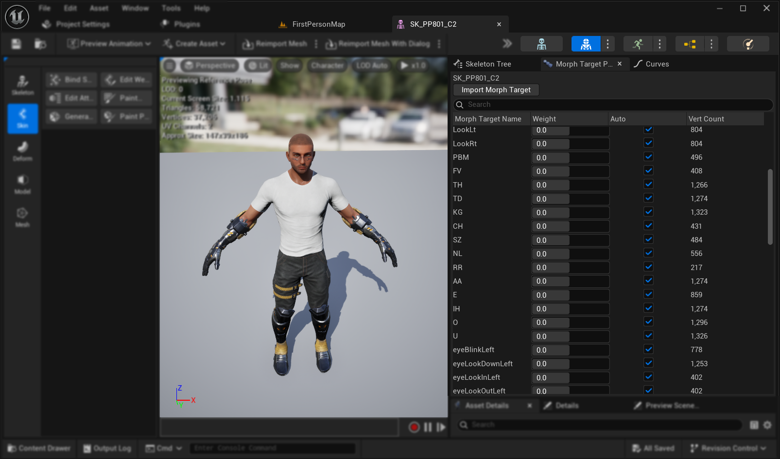 Example of morph targets in a character